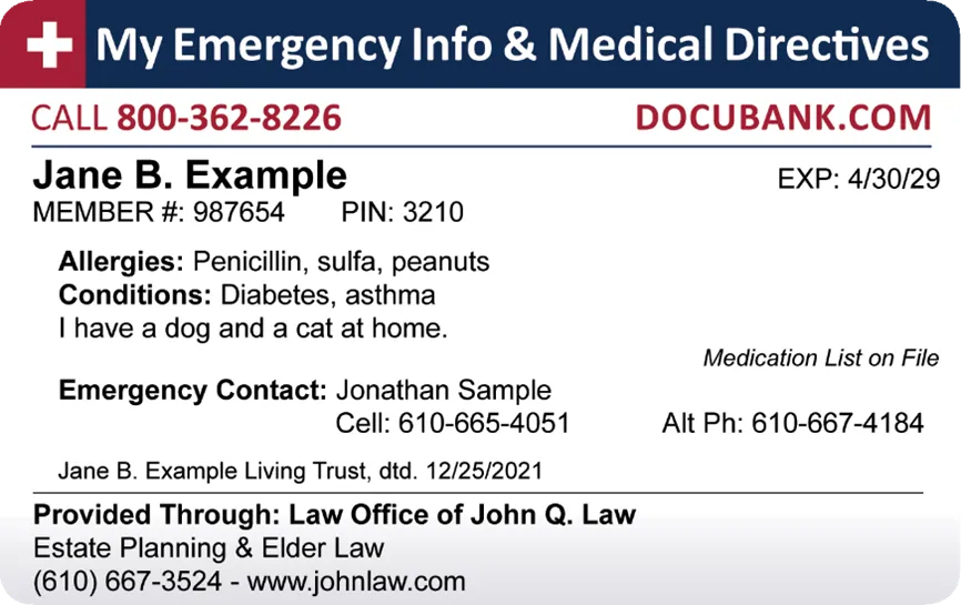 Emergency Info & Medical Directives Card